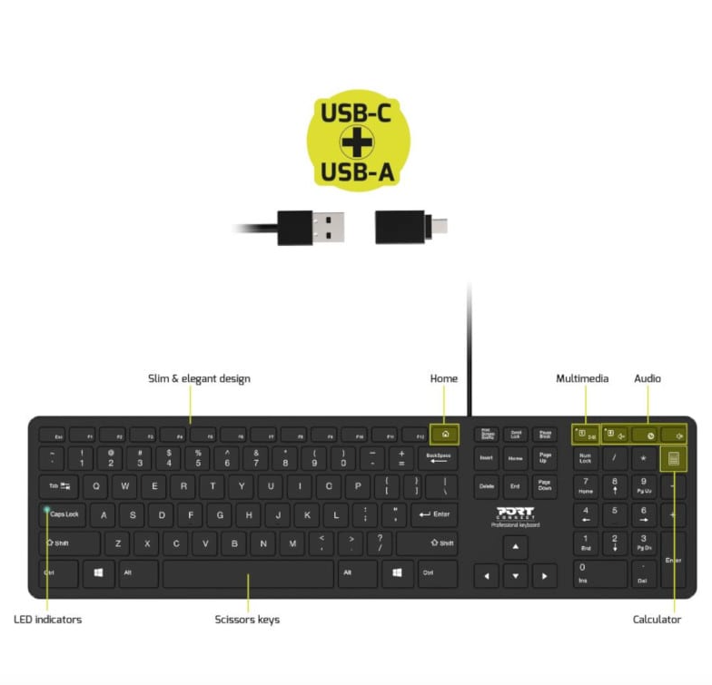Port Connect Executive Office Wired Full-Size Keyboard