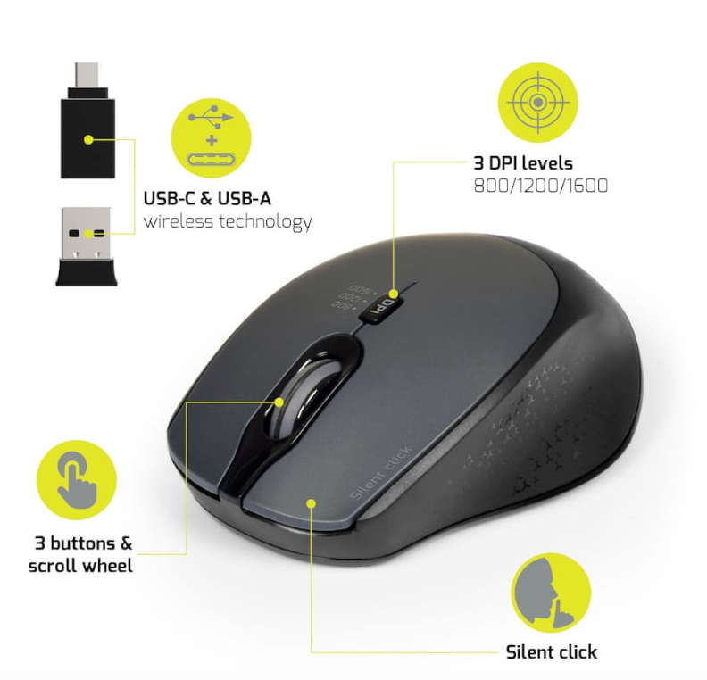Port Wireless Silent 3600DPI 3 Button Dongle Mouse